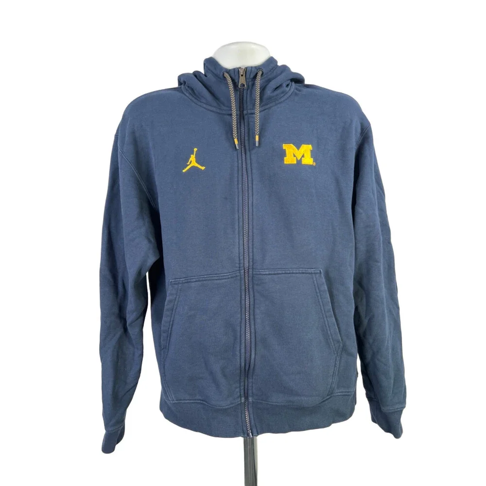 Nike Jordan Men's Blue Michigan Wolverines Full Zip Hooded Sweatshirt - M